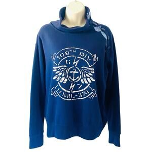 Polo Ralph Lauren Sweatshirt Women’s M High Button Neck‎ Nautical Navy 109th DIV